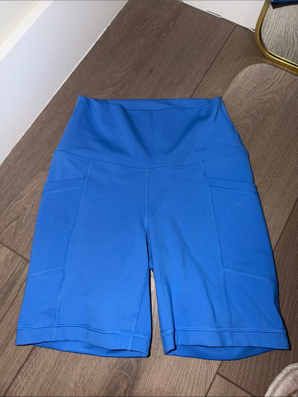 90 Degree By Reflex High-Rise Blue Athletic Shorts with Pockets